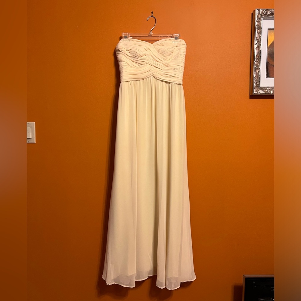Strapless pastel yellow Ralph Lauren prom dress or wedding guest dress w/ shawl